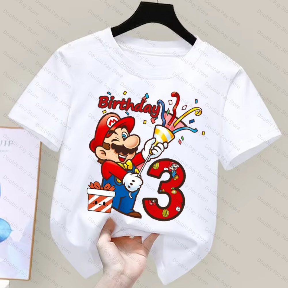 Summer Clothing Boys - Kids Cartoon Mario Birthday Number T-Shirt