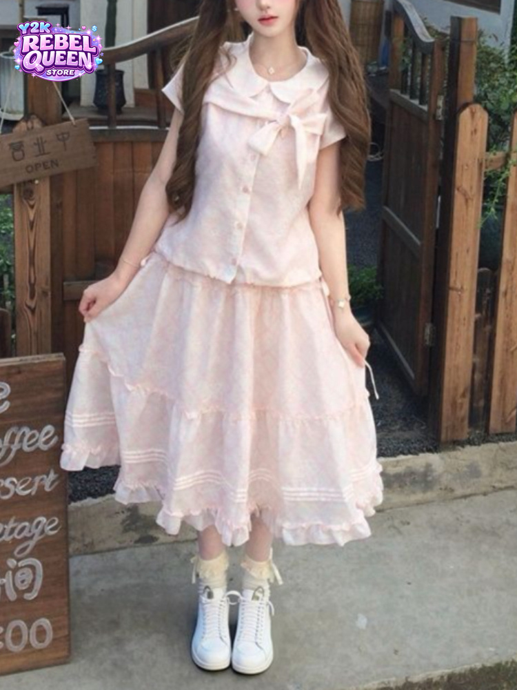 Summer Japanese Clothing - Japanese Vintage Sweet Bow Peter Pan