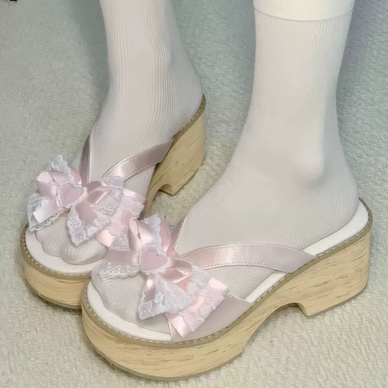 Sweet Bow Wood Grain Thick Bot - đánh giá và giá Summer Japanese Clothing