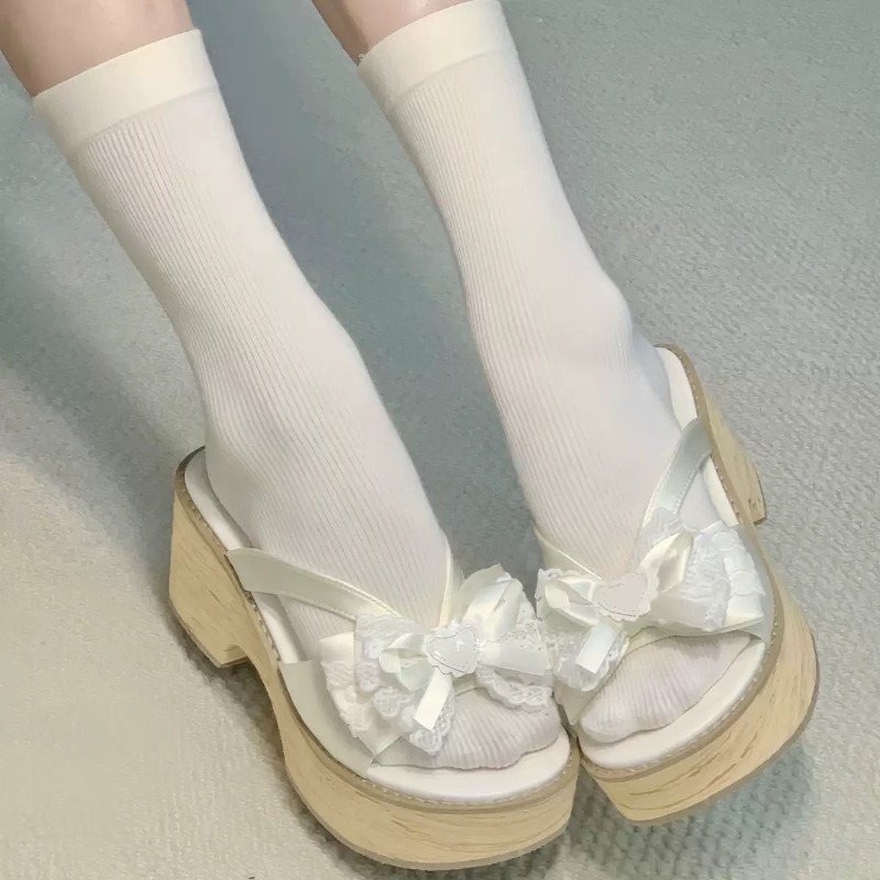 Sweet Bow Wood Grain Thick Bot - đánh giá và giá Summer Japanese Clothing