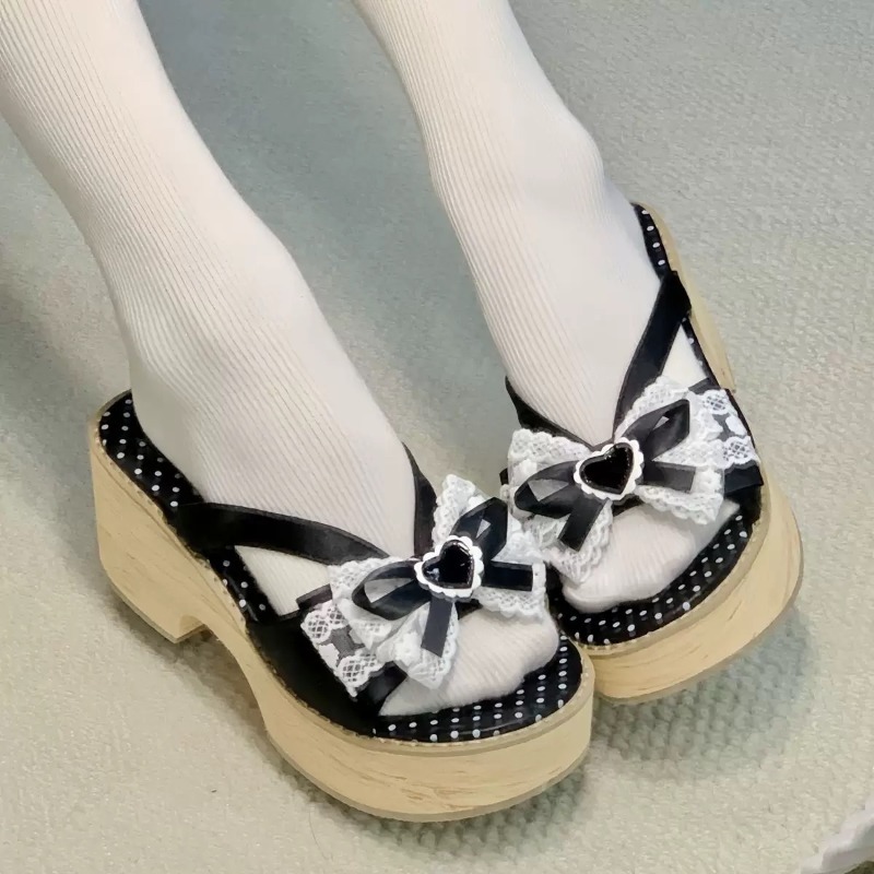Sweet Bow Wood Grain Thick Bot - đánh giá và giá Summer Japanese Clothing