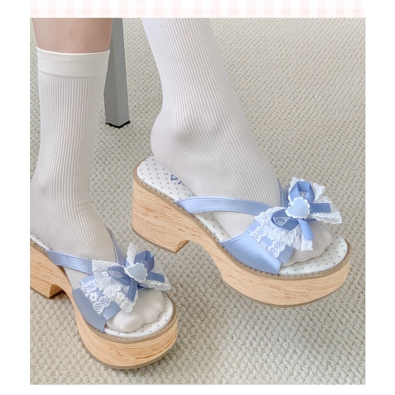 Sweet Bow Wood Grain Thick Bot - đánh giá và giá Summer Japanese Clothing